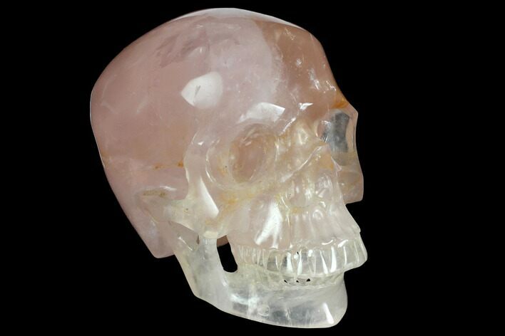Realistic, Polished Brazilian Rose Quartz Crystal Skull #150933